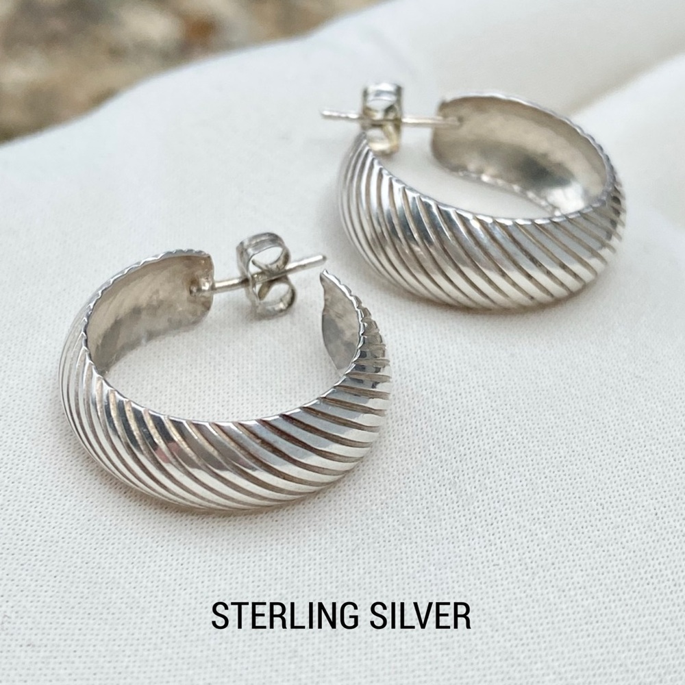 Sterling Silver Wide Textured Hoop Earrings